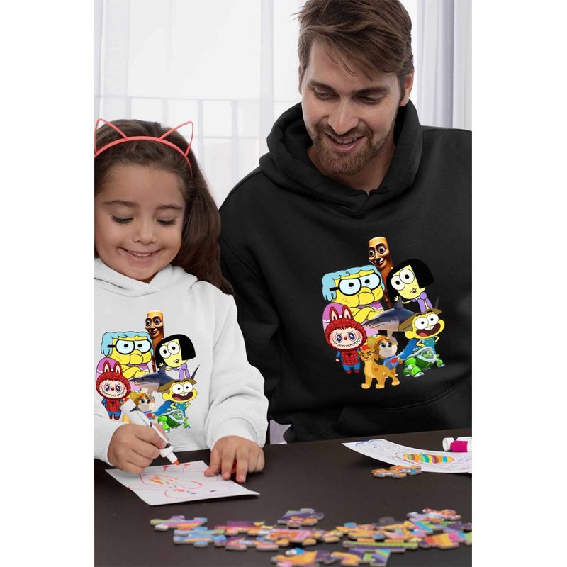 Fashion, accesorii si bijuterii - Barbati - Imbracaminte - Hanorace barbati - Hanorac Barbati Familia Green Labubu Paienjenel Tung Sahur Robogobo, negru, marime 3XL - Infinity.ro