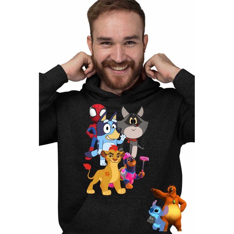 Fashion, accesorii si bijuterii - Barbati - Imbracaminte - Hanorace barbati - Hanorac Barbati Taffy Paienjenel Bluey Garda Felina Kion Catelusi Constructori, negru, marime XL - Infinity.ro