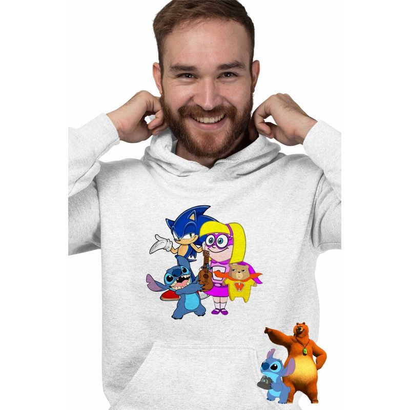 Fashion, accesorii si bijuterii - Barbati - Imbracaminte - Hanorace barbati - Hanorac Barbati Hamster Gretel Sonic Stitch, alb, marime M - Infinity.ro