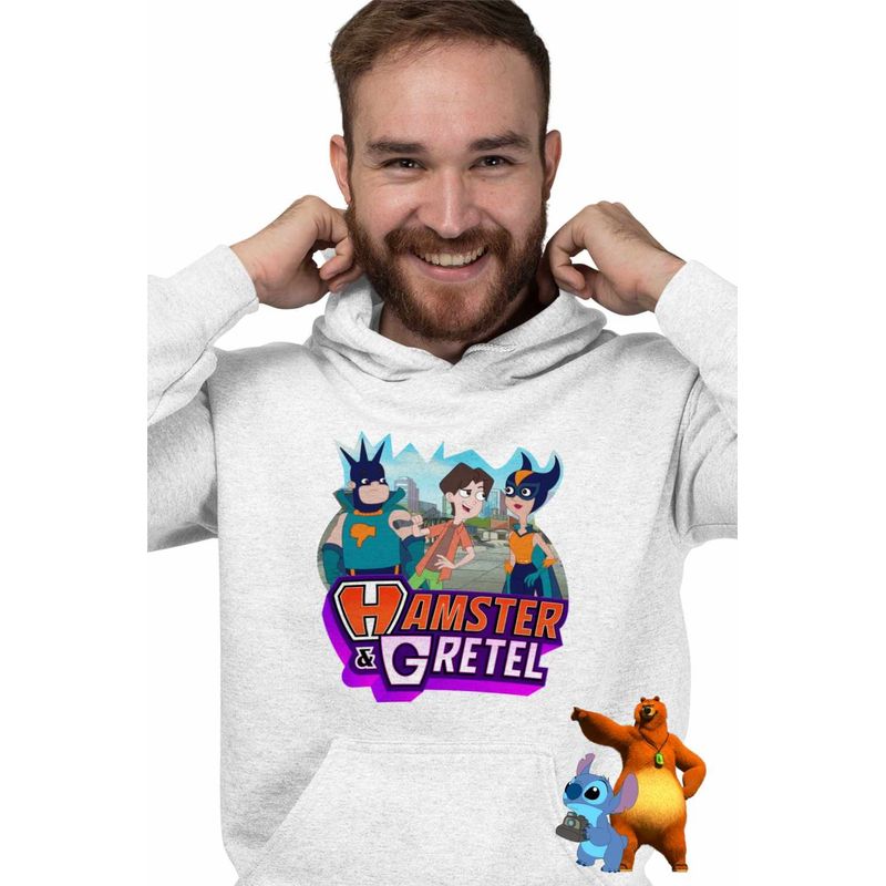 Fashion, accesorii si bijuterii - Barbati - Imbracaminte - Hanorace barbati - Hanorac Barbati Kevin Grant Gomez Hamster Gretel, alb, marime 2XL - Infinity.ro