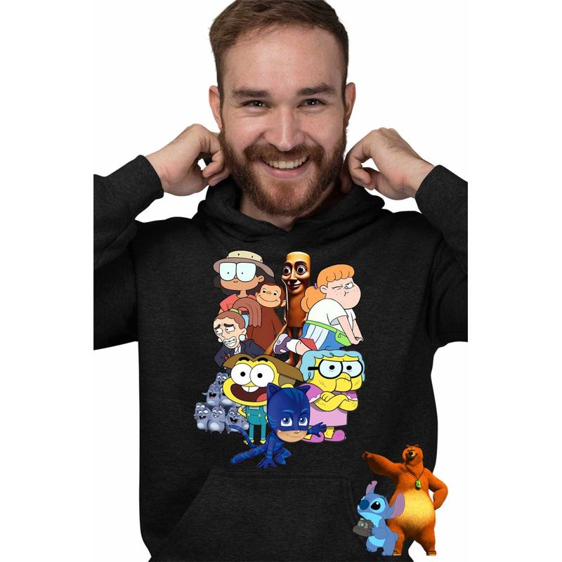 Fashion, accesorii si bijuterii - Barbati - Imbracaminte - Hanorace barbati - Hanorac Barbati StuGo Tung Sahur Lemingi Bunica Green Maimuta George Eroi Pijama, negru, marime S - Infinity.ro