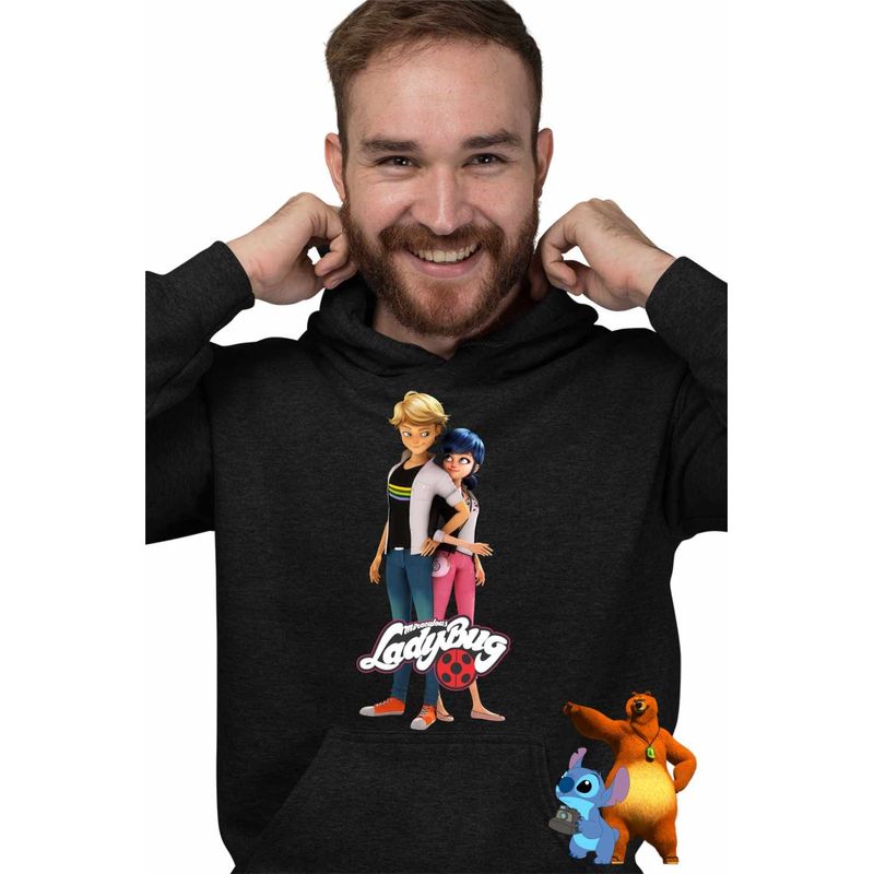 Fashion, accesorii si bijuterii - Barbati - Imbracaminte - Hanorace barbati - Hanorac Barbati Miraculous Marinette Adrien Agreste Miraculos, negru, marime 3XL - Infinity.ro