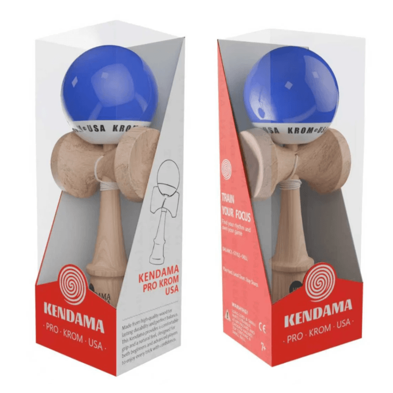 Jucarii, Copii si Bebe - Jucarii si jocuri - Jucarii & jocuri educative - Jucarii interactive - Kendama Krom USA albastra inchis, 18,5 cm, base cup, cupe mari si set ata cadou - Infinity.ro