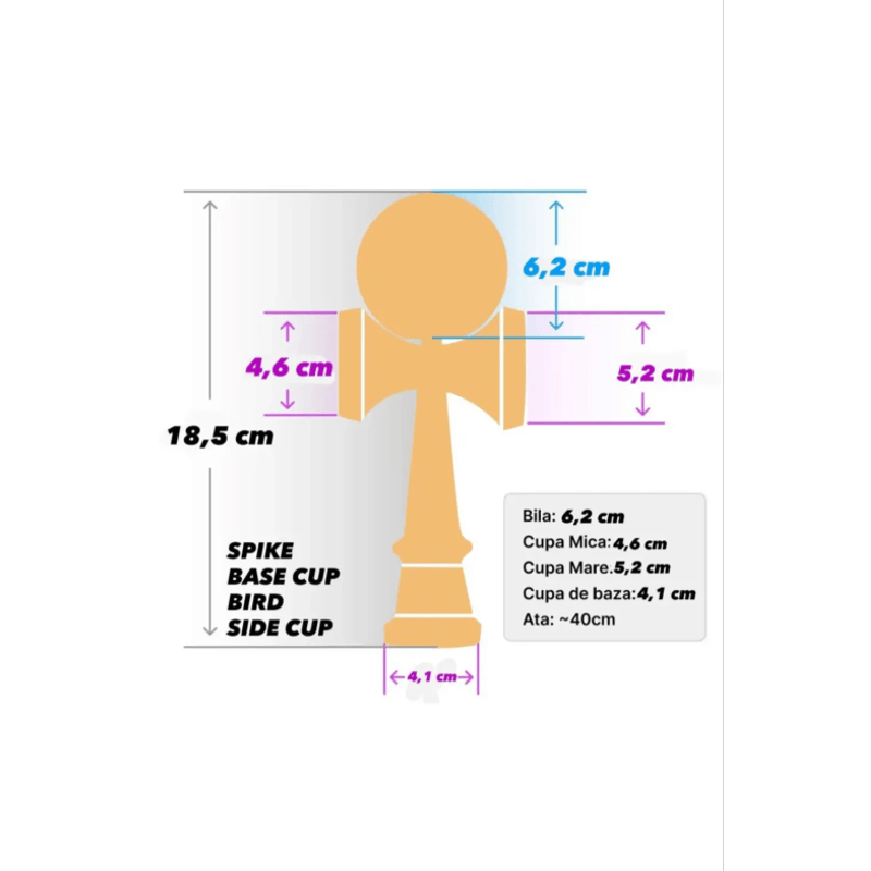 Jucarii, Copii si Bebe - Jucarii si jocuri - Jucarii & jocuri educative - Jucarii interactive - Kendama Krom USA lemn, 18,5 cm, base cup, cupe mari si set ata cadou - Infinity.ro