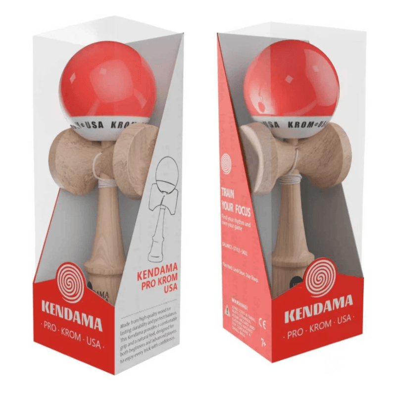Jucarii, Copii si Bebe - Jucarii si jocuri - Jucarii & jocuri educative - Jucarii interactive - Kendama Krom USA rosie, 18,5 cm, base cup, cupe mari si set ata cadou - Infinity.ro