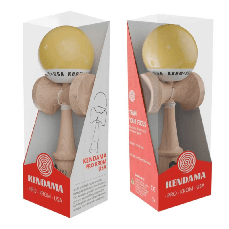 Jucarii, Copii si Bebe - Jucarii si jocuri - Jucarii & jocuri educative - Jucarii interactive - Kendama Krom USA galbena, 18,5 cm, base cup, cupe mari si set ata cadou - Infinity.ro