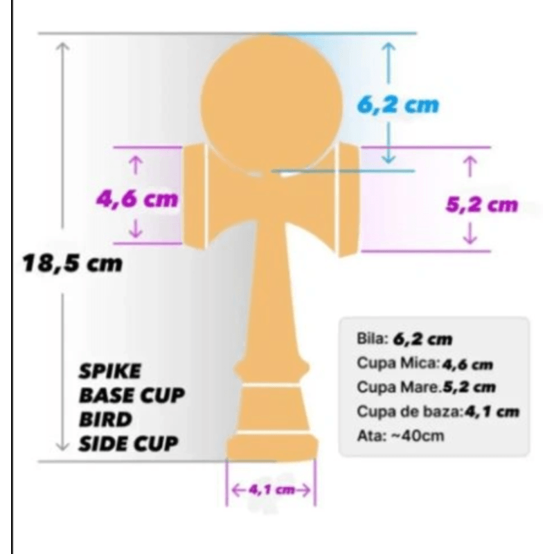 Jucarii, Copii si Bebe - Jucarii si jocuri - Jucarii & jocuri educative - Jucarii interactive - Kendama Record Neagra, Base cup, Cupe mari, 18,5 cm + set ata cadou Neagra - Infinity.ro