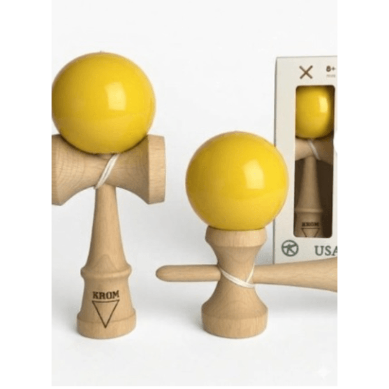 Jucarii, Copii si Bebe - Jucarii si jocuri - Jucarii & jocuri educative - Jucarii interactive - Kendama Record galbena, base cup, 18,5 cm, cupe mari + set ata cadou - Infinity.ro