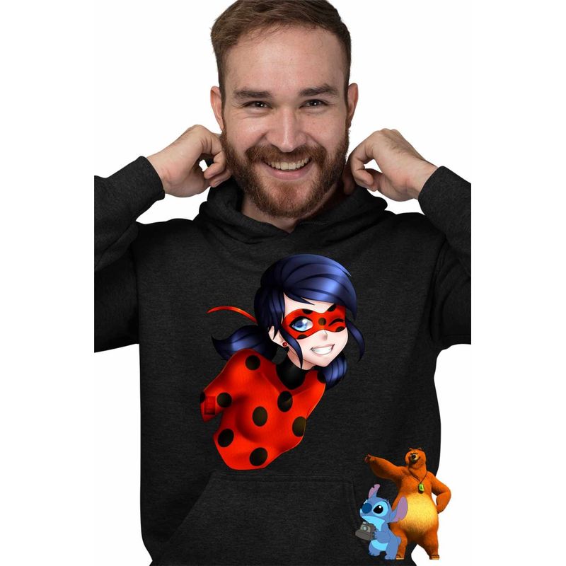Fashion, accesorii si bijuterii - Barbati - Imbracaminte - Hanorace barbati - Hanorac Barbati Miraculos Buburuza Marinette Ladybug Miraculous, negru, marime XL - Infinity.ro