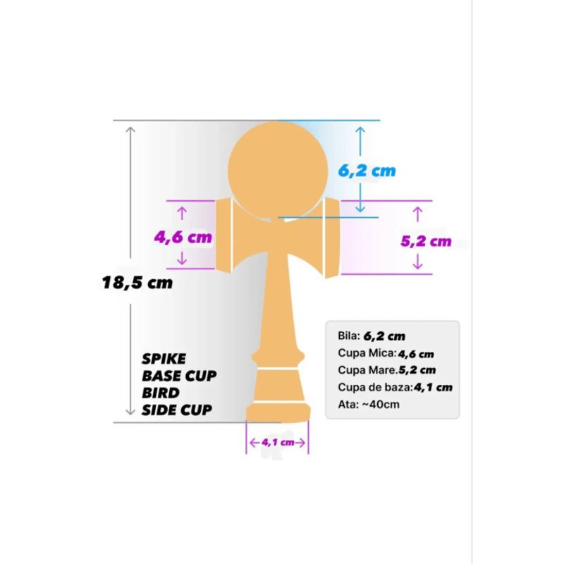 Jucarii, Copii si Bebe - Jucarii si jocuri - Jucarii & jocuri educative - Jucarii interactive - Kendama Record Plus galben mat cu dungi negre, 18,5 cm, base cup, cupe mari si set ata cadou - Infinity.ro