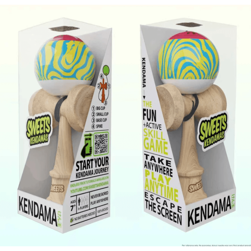 Jucarii, Copii si Bebe - Jucarii si jocuri - Jucarii & jocuri educative - Jucarii interactive - Kendama profesionala Sweets Prime Grain Split 2.0 laser tag, multicolor, cupe mari, 18,5 cm si o ata de rezerva - Infinity.ro