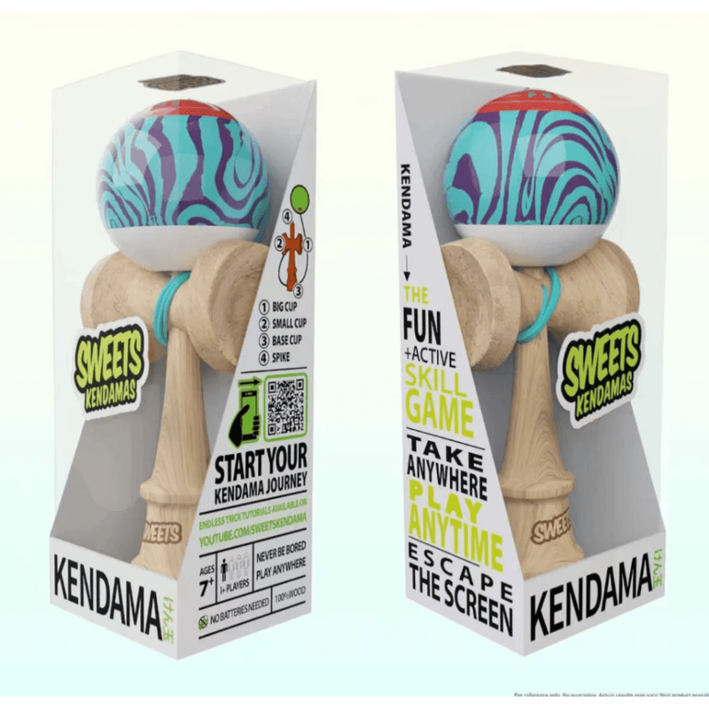 Jucarii, Copii si Bebe - Jucarii si jocuri - Jucarii & jocuri educative - Jucarii interactive - Joc de indemanare Kendama Sweets Prime Grain Split 2.0 laser tag, multicolor, cupe mari, 18,5 cm si o ata de rezerva - Infinity.ro