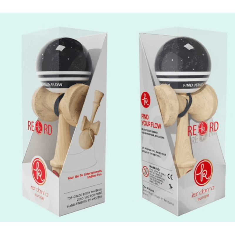 Jucarii, Copii si Bebe - Jucarii si jocuri - Jucarii & jocuri educative - Jucarii interactive - Kendama Record negru, base cup, cupe mari, 18,5 cm + set ata cadou negru - Infinity.ro