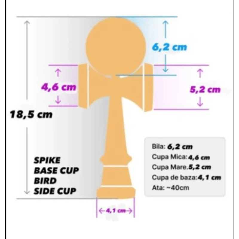 Jucarii, Copii si Bebe - Jucarii si jocuri - Jucarii & jocuri educative - Jucarii interactive - Kendama Tensei Portocalie, Profi, Cupe Mari, 18,5 cm si o ata de rezerva - Infinity.ro