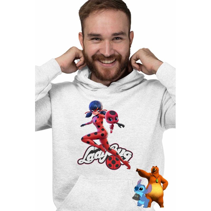Fashion, accesorii si bijuterii - Barbati - Imbracaminte - Hanorace barbati - Hanorac Barbati Buburuza Marinette Tikki Ladybug Miraculos, alb, marime XL - Infinity.ro