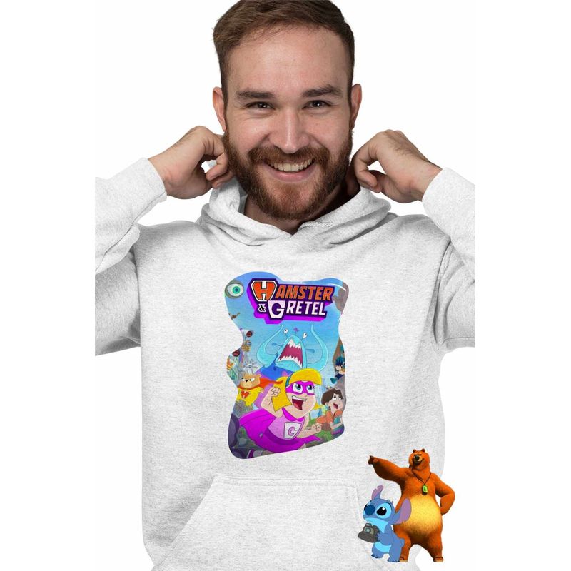 Fashion, accesorii si bijuterii - Barbati - Imbracaminte - Hanorace barbati - Hanorac Barbati Hamster Gretel Actiune Animatie, alb, marime 2XL - Infinity.ro