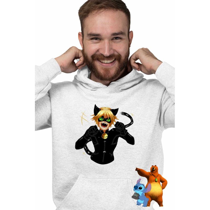 Fashion, accesorii si bijuterii - Barbati - Imbracaminte - Hanorace barbati - Hanorac Barbati Adrian Agreste Miraculos Adrien Motanul Negru Noir, alb, marime L - Infinity.ro