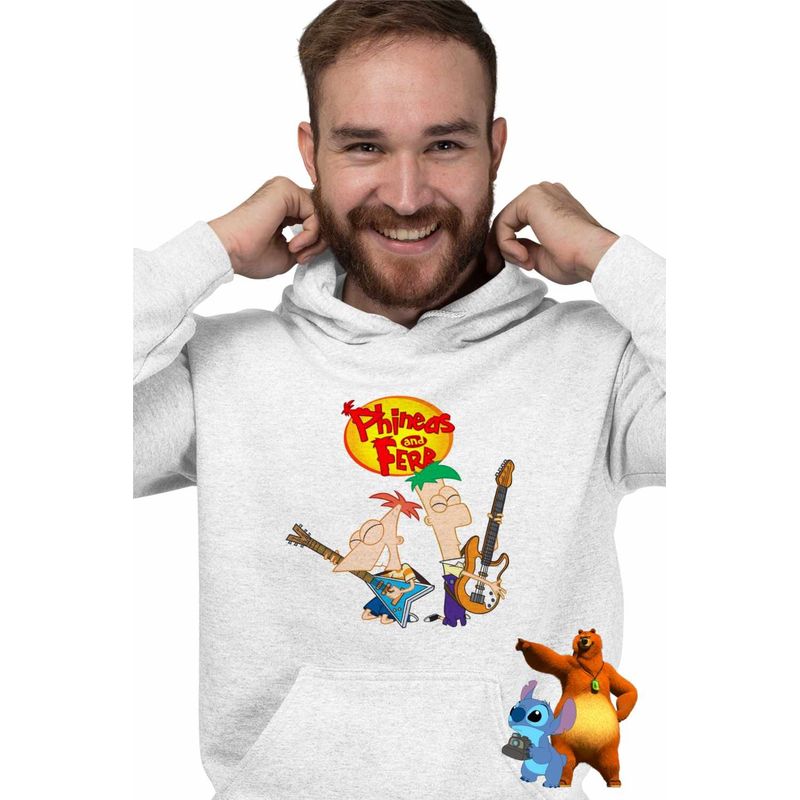 Fashion, accesorii si bijuterii - Barbati - Imbracaminte - Hanorace barbati - Hanorac Barbati Phineas and Ferb Chitara Trupa, alb, marime 3XL - Infinity.ro