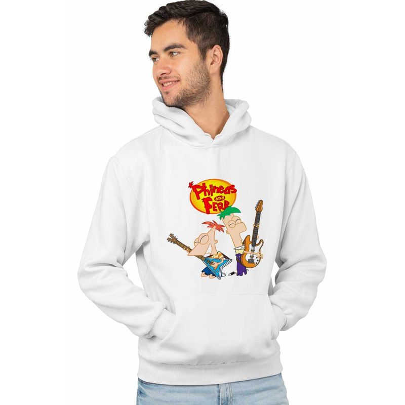 Fashion, accesorii si bijuterii - Barbati - Imbracaminte - Hanorace barbati - Hanorac Barbati Phineas and Ferb Chitara Trupa, alb, marime 3XL - Infinity.ro