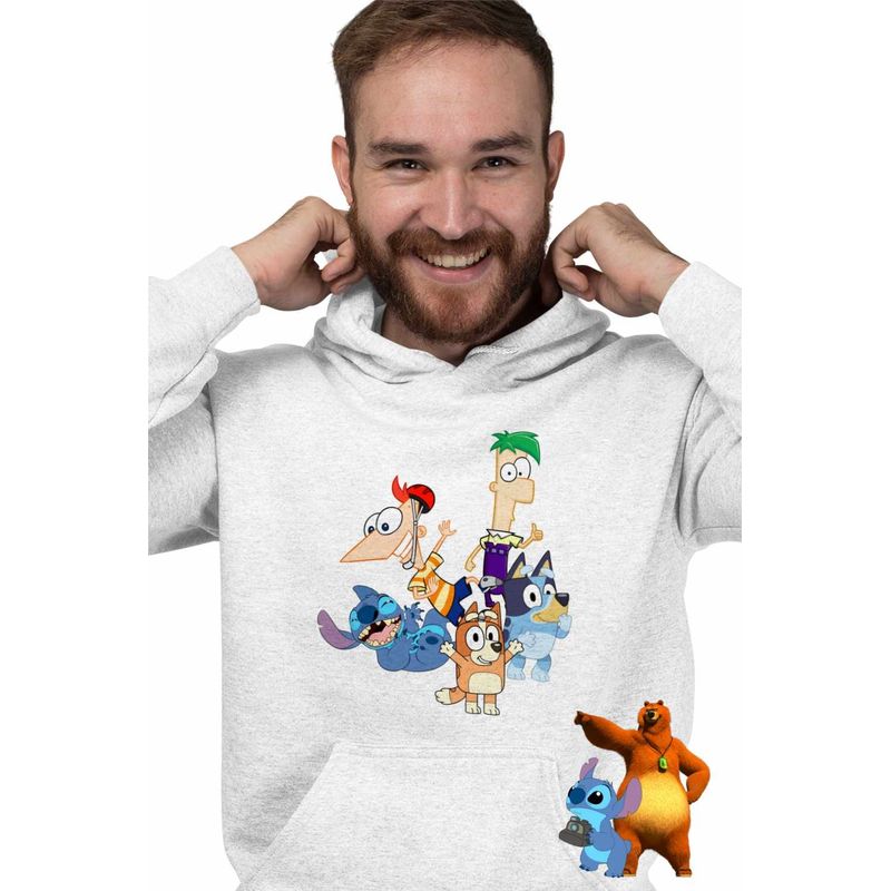 Fashion, accesorii si bijuterii - Barbati - Imbracaminte - Hanorace barbati - Hanorac Barbati Phineas Ferb Stitch Bluey Bingo Blue, alb, marime XL - Infinity.ro