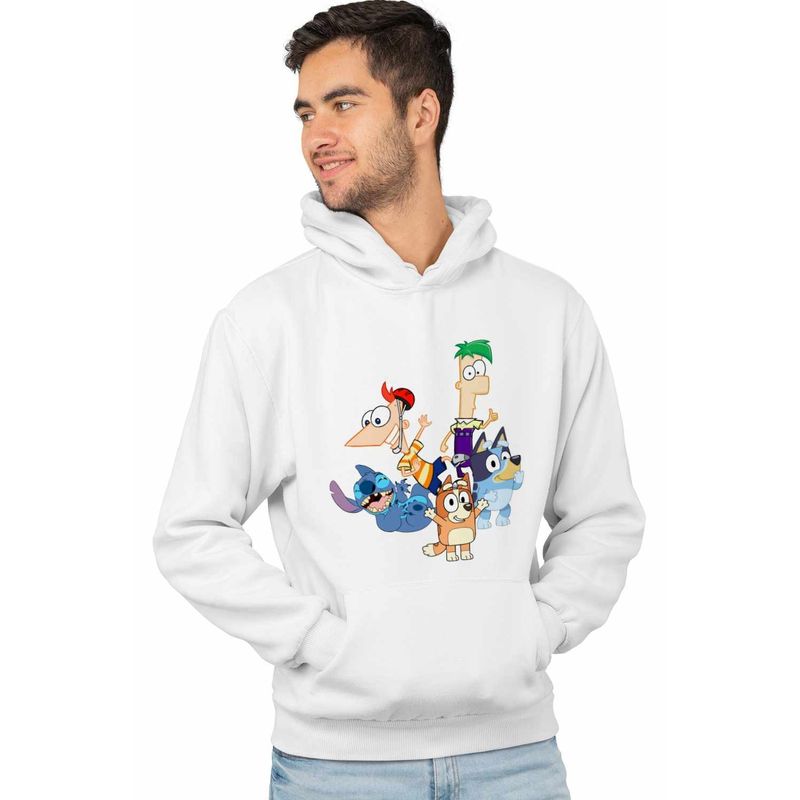 Fashion, accesorii si bijuterii - Barbati - Imbracaminte - Hanorace barbati - Hanorac Barbati Phineas Ferb Stitch Bluey Bingo Blue, alb, marime XL - Infinity.ro