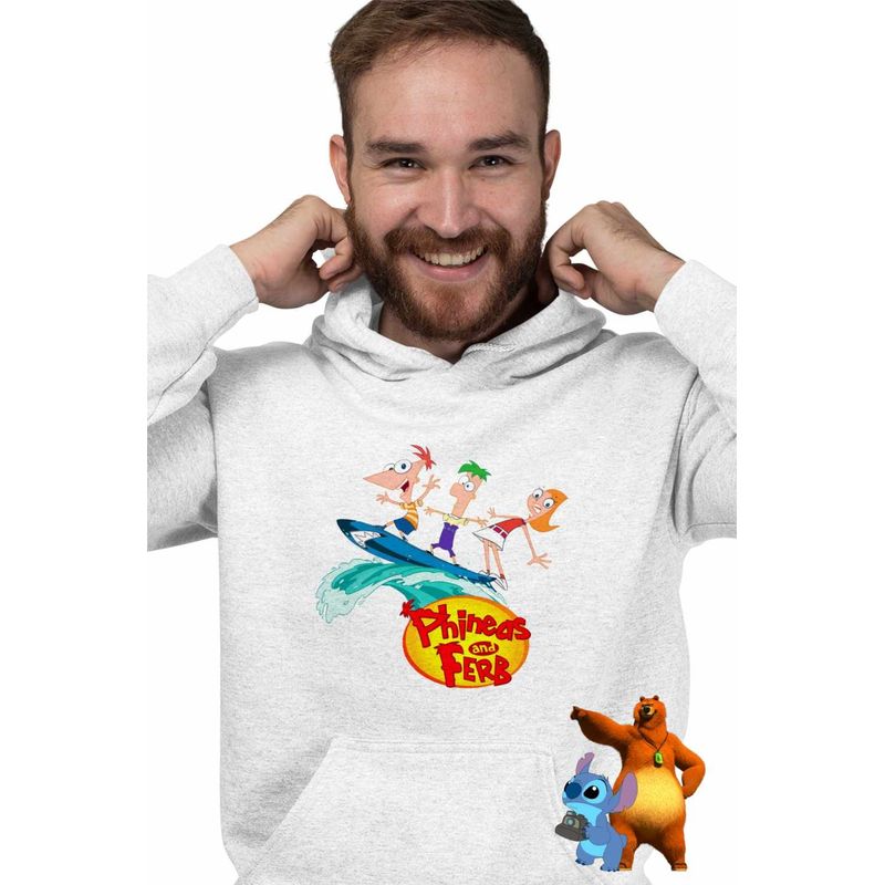 Fashion, accesorii si bijuterii - Barbati - Imbracaminte - Hanorace barbati - Hanorac Barbati Phineas Ferb Candace Surf Vacanta, alb, marime S - Infinity.ro