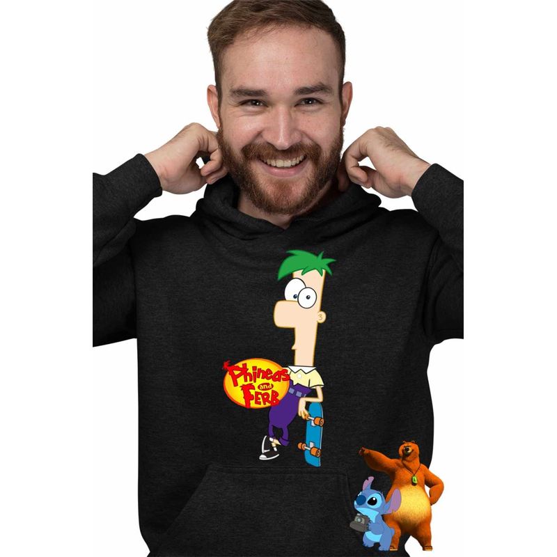 Fashion, accesorii si bijuterii - Barbati - Imbracaminte - Hanorace barbati - Hanorac Barbati Phineas si Ferb Skateboard, negru, marime L - Infinity.ro