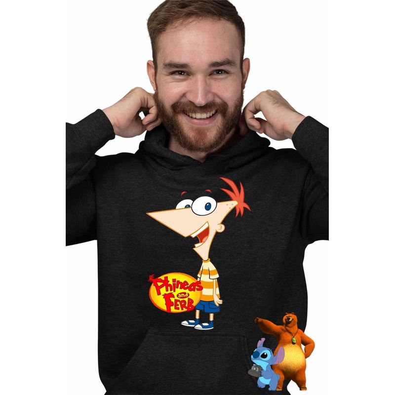 Fashion, accesorii si bijuterii - Barbati - Imbracaminte - Hanorace barbati - Hanorac Barbati Phineas and Ferb Desene, negru, marime XL - Infinity.ro