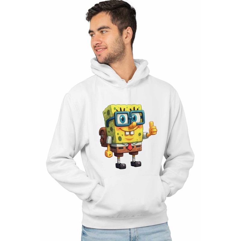 Fashion, accesorii si bijuterii - Barbati - Imbracaminte - Hanorace barbati - Hanorac Barbati Minecraft SpongeBob Nerd Sponge Bob Pantaloni Patrati, alb, marime M - Infinity.ro