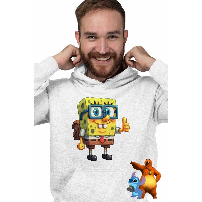 Fashion, accesorii si bijuterii - Barbati - Imbracaminte - Hanorace barbati - Hanorac Barbati Minecraft SpongeBob Nerd Sponge Bob Pantaloni Patrati, alb, marime M - Infinity.ro