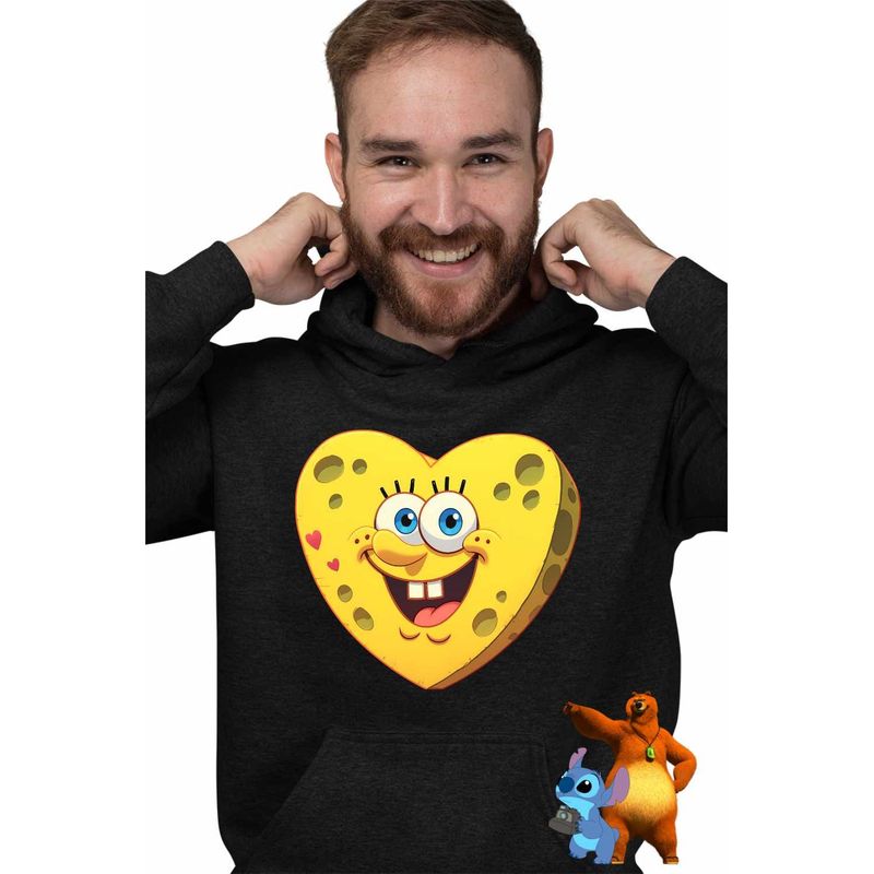 Fashion, accesorii si bijuterii - Barbati - Imbracaminte - Hanorace barbati - Hanorac Barbati Sponge Bob Inima SpongeBoo Pantaloni Patrati, negru, marime 3XL - Infinity.ro