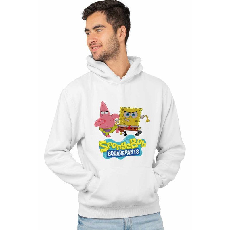Fashion, accesorii si bijuterii - Barbati - Imbracaminte - Hanorace barbati - Hanorac Barbati Spongebob Dublat Sponge Bob Atac, alb, marime 2XL - Infinity.ro