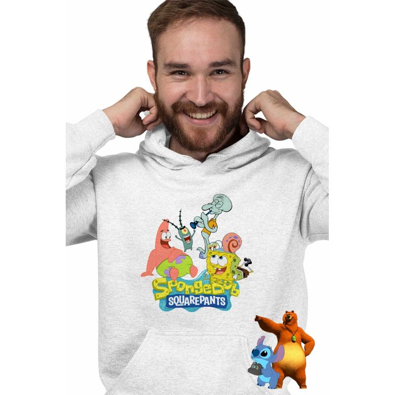 Fashion, accesorii si bijuterii - Barbati - Imbracaminte - Hanorace barbati - Hanorac Barbati SpongeBob Pantaloni Patrati Sponge Bob Gary, alb, marime 2XL - Infinity.ro