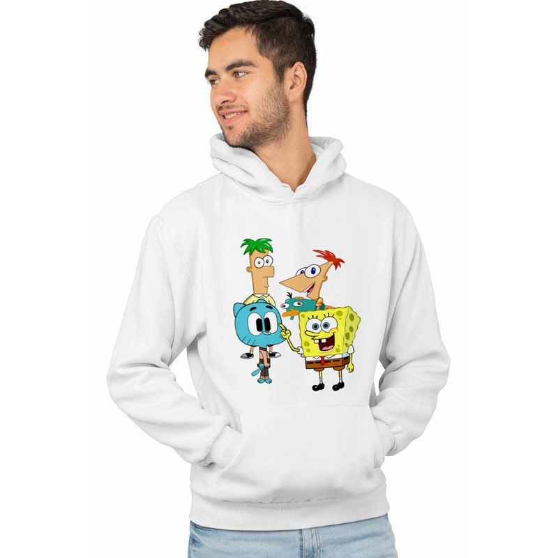 Fashion, accesorii si bijuterii - Barbati - Imbracaminte - Hanorace barbati - Hanorac Barbati Phineas Ferb Gumball Spongebob, alb, marime L - Infinity.ro