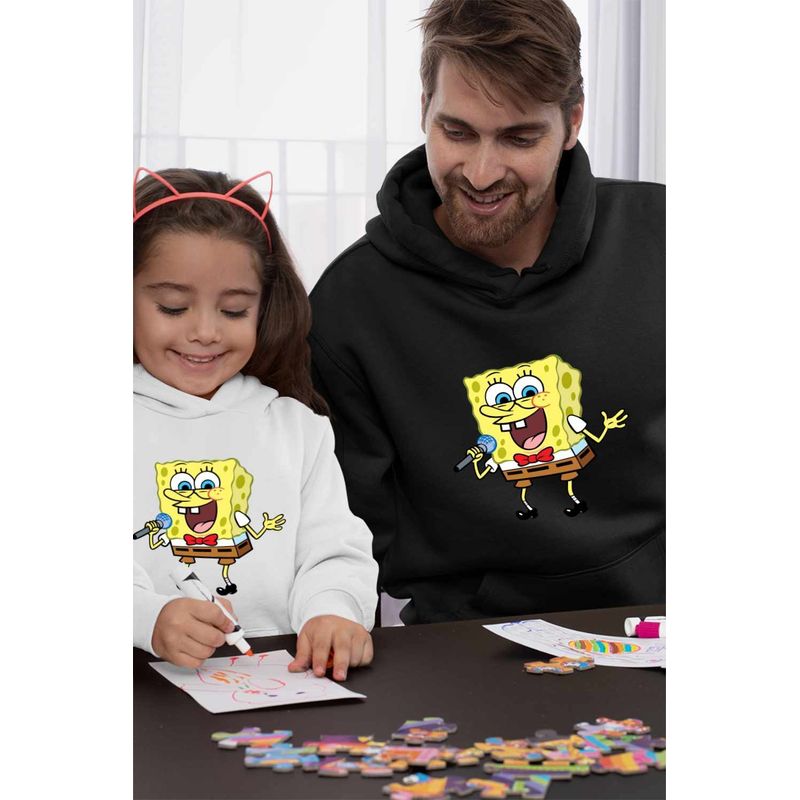 Fashion, accesorii si bijuterii - Barbati - Imbracaminte - Hanorace barbati - Hanorac Barbati Sponge Bob Canta Microfon Desen Animat SpongeBob, negru, marime XL - Infinity.ro