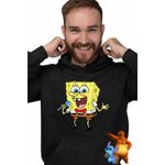 Fashion, accesorii si bijuterii - Barbati - Imbracaminte - Hanorace barbati - Hanorac Barbati Sponge Bob Canta Microfon Desen Animat SpongeBob, negru, marime XL - Infinity.ro
