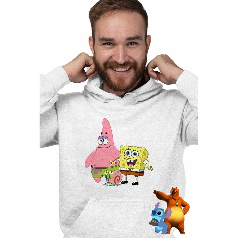 Fashion, accesorii si bijuterii - Barbati - Imbracaminte - Hanorace barbati - Hanorac Barbati Sponge Bob Patrick Gary Spongebob, alb, marime L - Infinity.ro