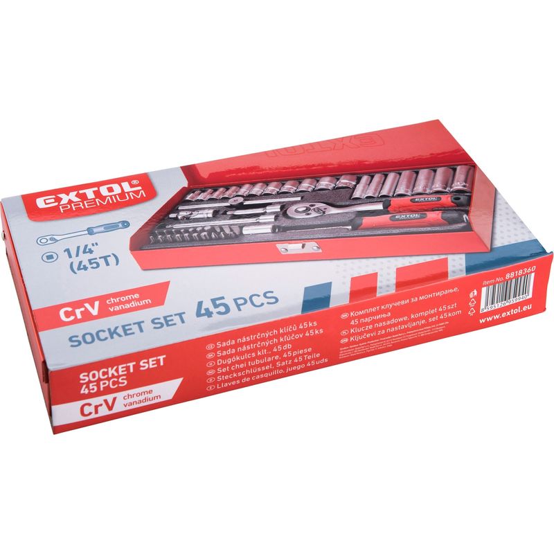 Casa si Gradina - Constructii - Scule de mana si unelte - Chei si truse chei - Set chei tubulare 45 de piese, EXTOL, 1/4", CrV, 8818360, PH1-2-3, T10-40 - Infinity.ro