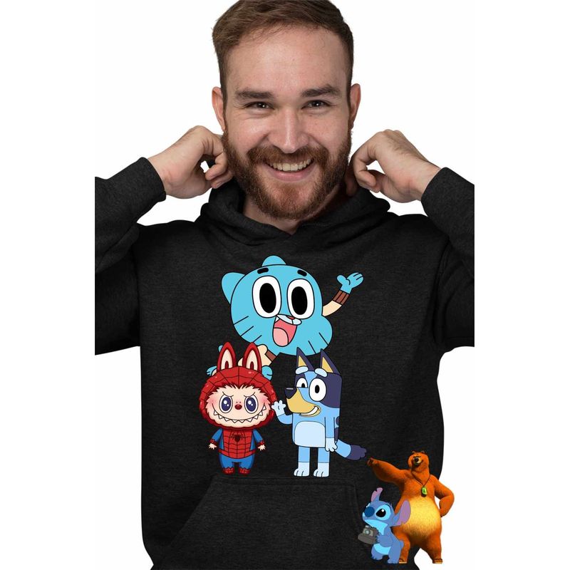 Fashion, accesorii si bijuterii - Barbati - Imbracaminte - Hanorace barbati - Hanorac Barbati Gumball Bluey Labubu, negru, marime M - Infinity.ro