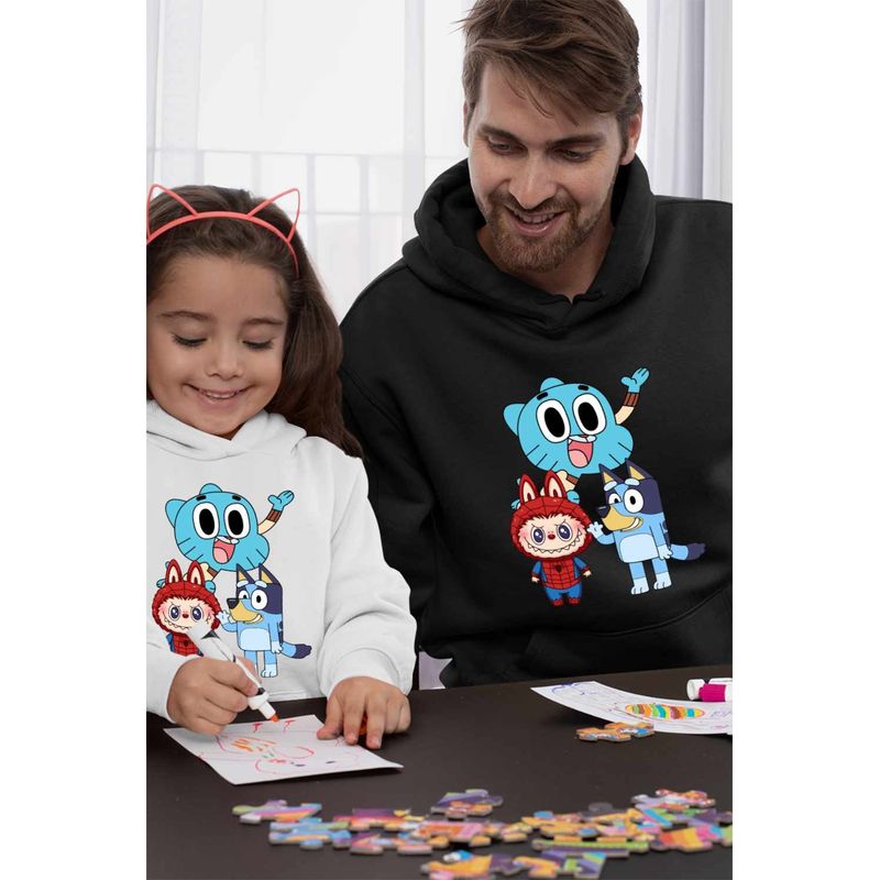 Fashion, accesorii si bijuterii - Barbati - Imbracaminte - Hanorace barbati - Hanorac Barbati Gumball Bluey Labubu, negru, marime M - Infinity.ro