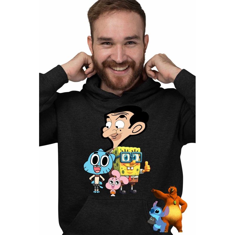 Fashion, accesorii si bijuterii - Barbati - Imbracaminte - Hanorace barbati - Hanorac Barbati Gumball Mr Bean SpongeBob, negru, marime 3XL - Infinity.ro