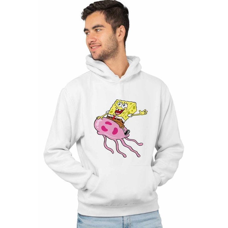 Fashion, accesorii si bijuterii - Barbati - Imbracaminte - Hanorace barbati - Hanorac Barbati Spongebob Pantaloni Patrati Calare Meduza, alb, marime L - Infinity.ro
