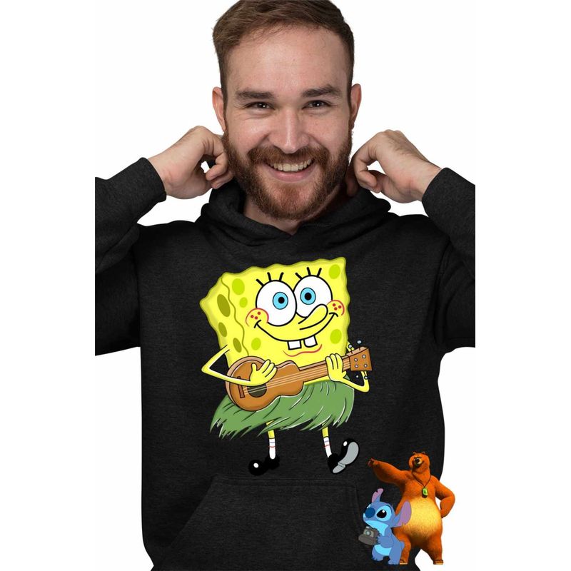 Fashion, accesorii si bijuterii - Barbati - Imbracaminte - Hanorace barbati - Hanorac Barbati SpongeBob Hawaii Ukulele Serial Sezon, negru, marime L - Infinity.ro