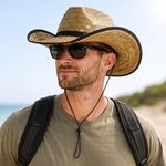 Fashion, accesorii si bijuterii - Barbati - Accesorii barbati - Caciuli si sepci barbati - Palarie de paie unisex, bej, marimea 59, stil farmer cowboy - Infinity.ro