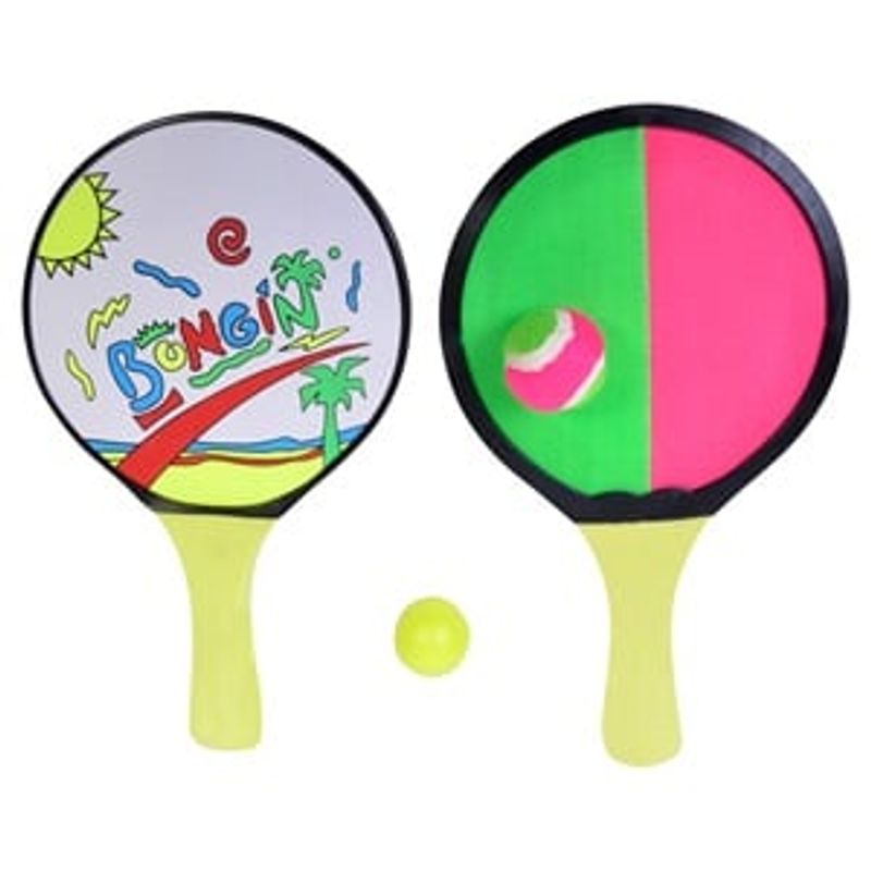 Jucarii, Copii si Bebe - Jucarii si jocuri - Jucarii de exterior - Jucarii pentru plaja si nisip - Rachete de plaja pentru copii din plastic, Set 2 buc + 2 mingi, 32.5 cm, Multicolore - Infinity.ro