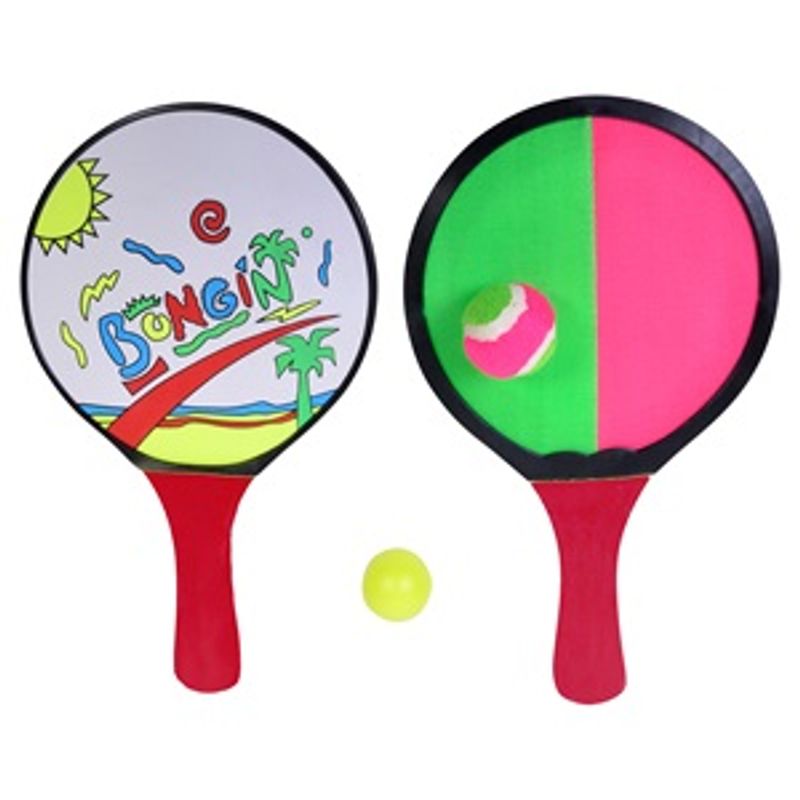 Jucarii, Copii si Bebe - Jucarii si jocuri - Jucarii de exterior - Jucarii pentru plaja si nisip - Rachete de plaja pentru copii din plastic, Set 2 buc + 2 mingi, 32.5 cm, Multicolore - Infinity.ro