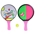Jucarii, Copii si Bebe - Jucarii si jocuri - Jucarii de exterior - Jucarii pentru plaja si nisip - Rachete de plaja pentru copii din plastic, Set 2 buc + 2 mingi, 32.5 cm, Multicolore - Infinity.ro