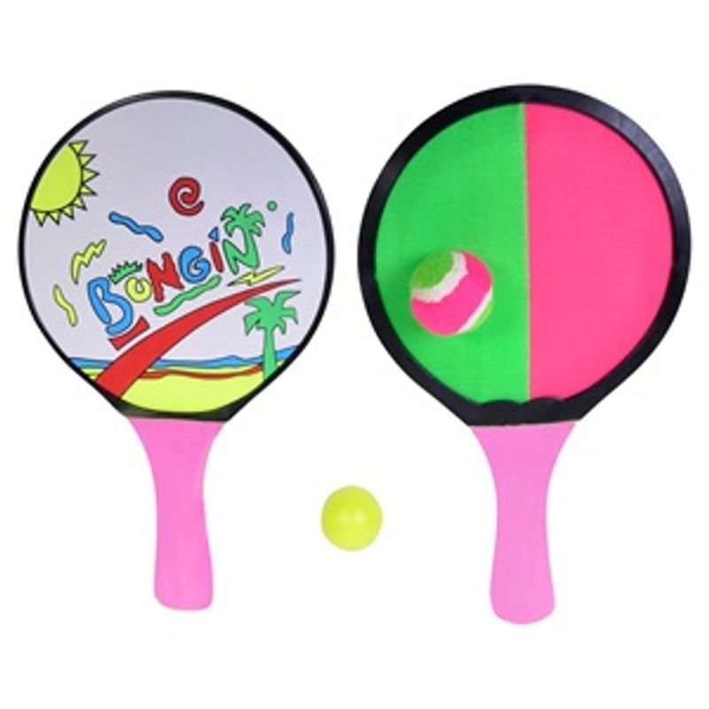 Jucarii, Copii si Bebe - Jucarii si jocuri - Jucarii de exterior - Jucarii pentru plaja si nisip - Rachete de plaja pentru copii din plastic, Set 2 buc + 2 mingi, 32.5 cm, Multicolore - Infinity.ro