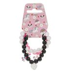 Fashion, accesorii si bijuterii - Copii - Accesorii copii - Bijuterii si ceasuri copii - Bratari cu margele pentru copii, set 3 buc, alb-negru-roz, cu pandantive ursulet, inima si unicorn - Infinity.ro