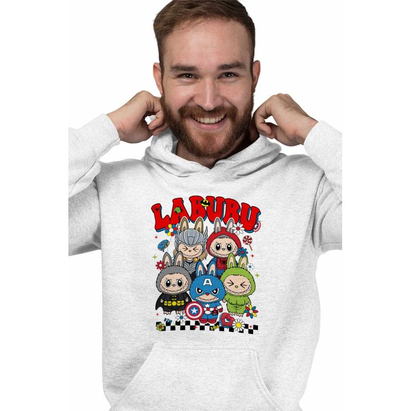 Fashion, accesorii si bijuterii - Barbati - Imbracaminte - Hanorace barbati - Hanorac Barbati Labubu Supereroi Marvel, alb, marime 3XL - Infinity.ro